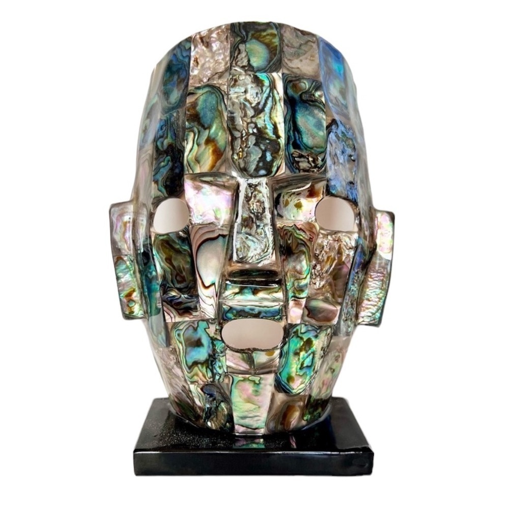 Vintage Mayan Midcentury Modern Abalone Shell Mask MCM Collectible Iridescent